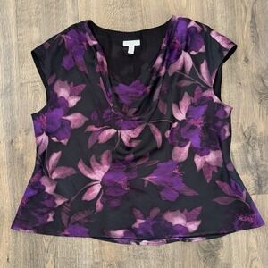 Carterclub Womens Sz 18W Floral Print Top Cowl Neck Sleeveless Funky Office Work